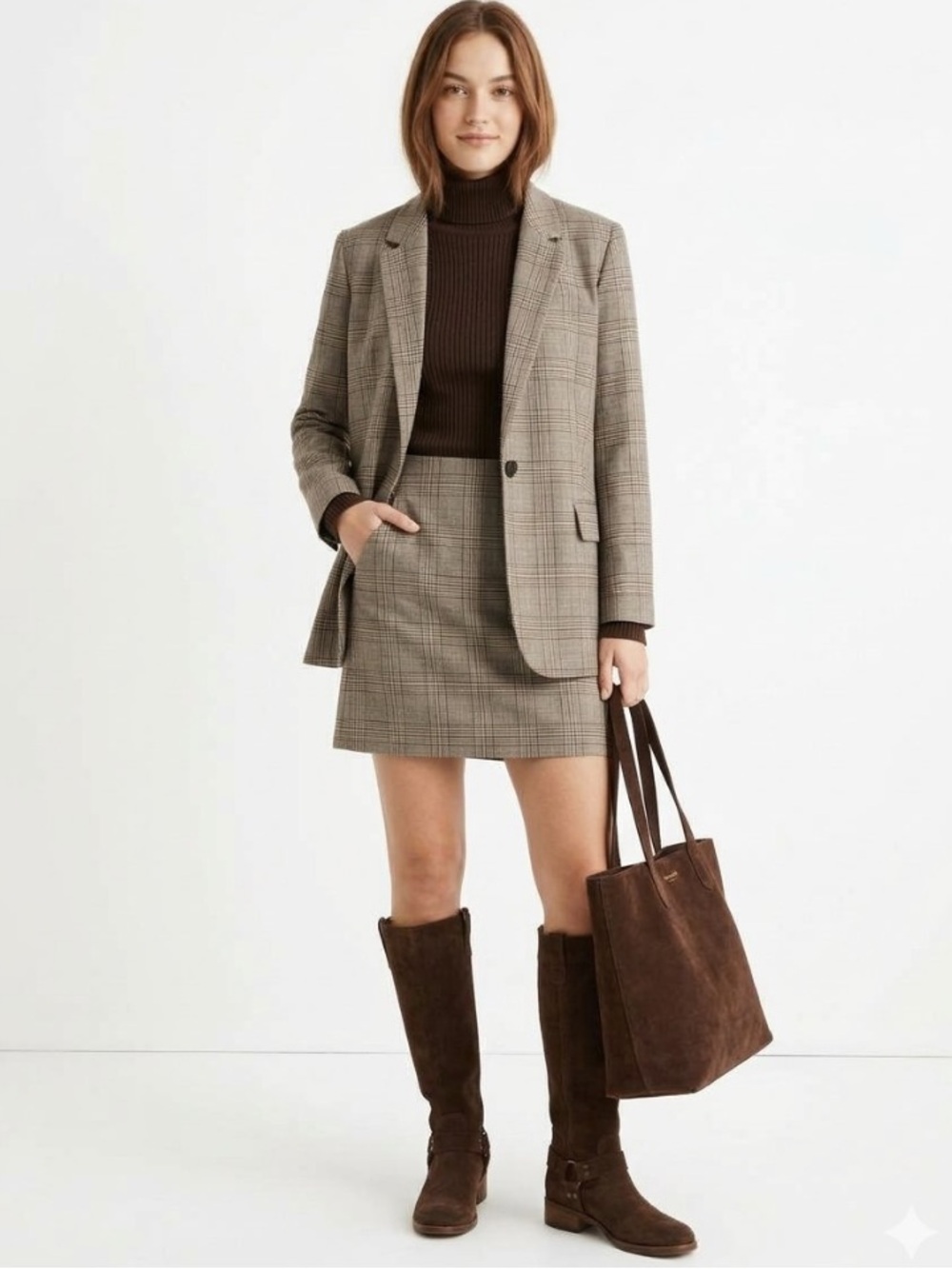 Madewell Kline Italian Wool Blend Brown Plaid Blazer Preppy Equestrian Like New
